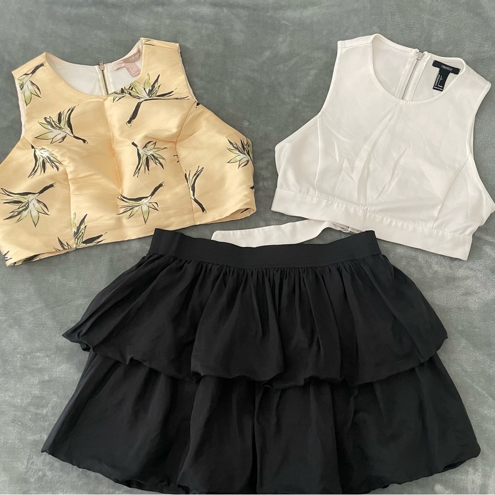 Forever 21 Crop Top Mini Skirt 3pc Bundle Set Large